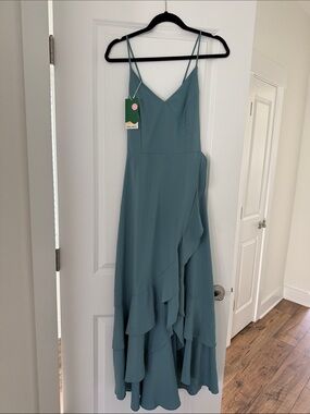 NWT HALARA breezeway Teal Spaghetti Strap Ruffle Maxi Dress quick dry